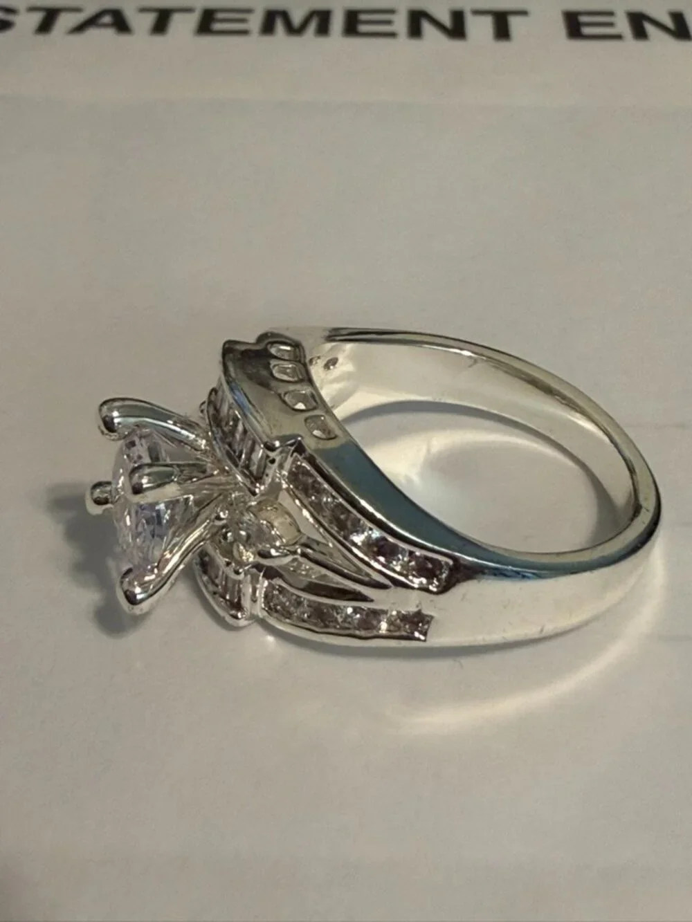 Gorgeous Silver-Plated CZ Baguette & Solitaire Statement Ring Size